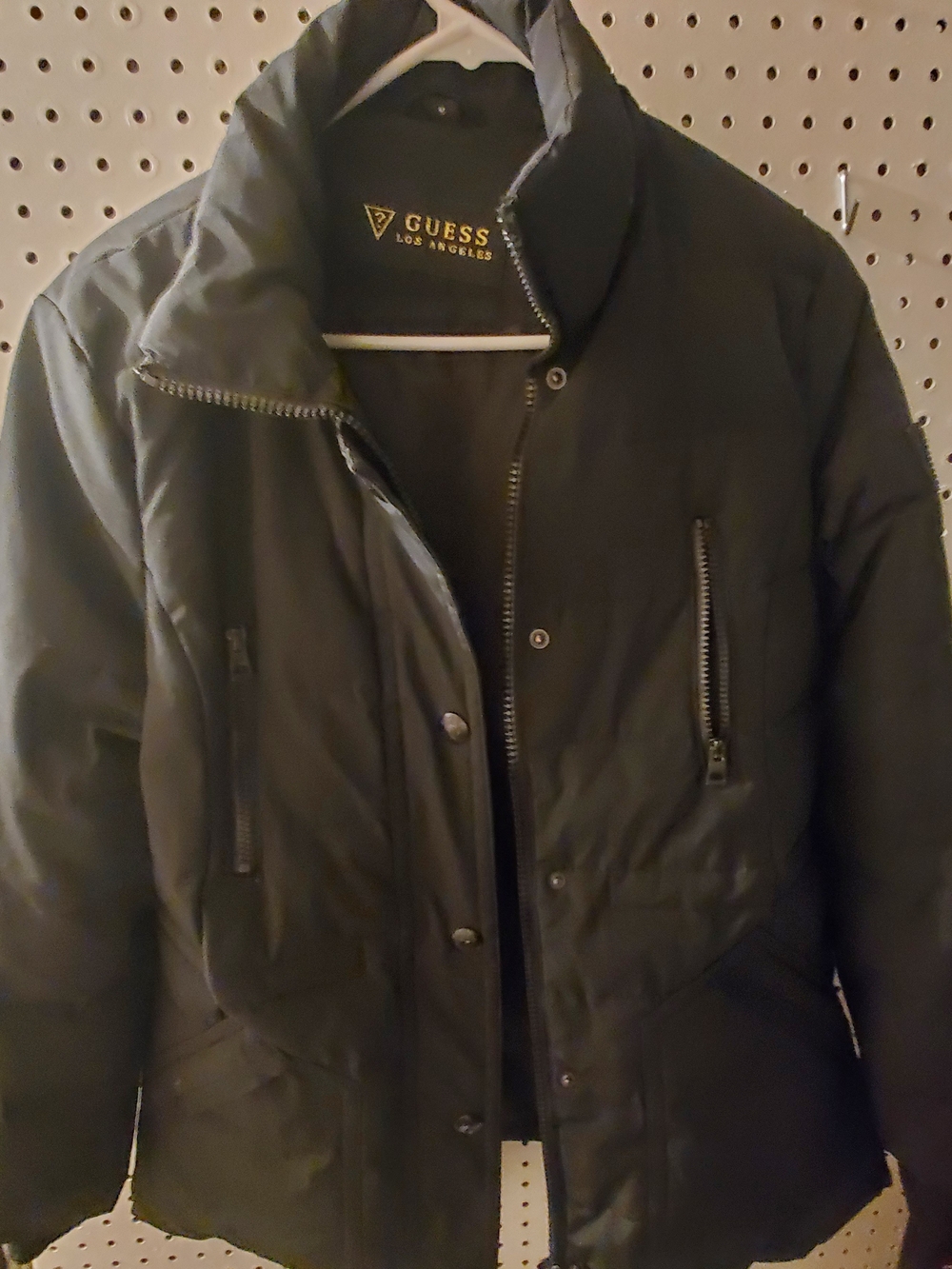 Guess Black Quilted Puffer Jacket with Zip Pockets
